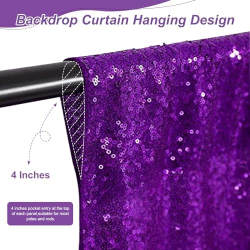 Purple Sequin Backdrop Curtain 4 Pcs 2ftx8ft Sparkly Glitter Wedding Party Photography Background Drapes for Birthday Prom Decoration Christmas Party Decoration - Image 4