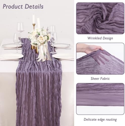 1 Pack Dusty Purple Cheesecloth Table Runner 120 Inch Boho Wedding Decor - Image 3