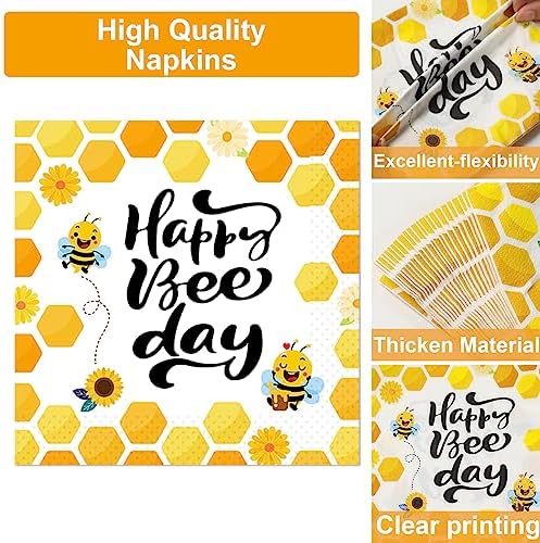 Qyeahkj 100 Pcs Bee 1st Birthday Party Supplies Paper Plates and Napkins Set Disposable Bee First Birthday Tableware Decorations for Bees Theme Baby Shower Serves 25 - Image 3