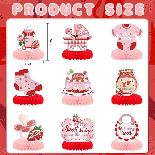9 PCS Strawberry Baby Shower Party Decorations - Image 5