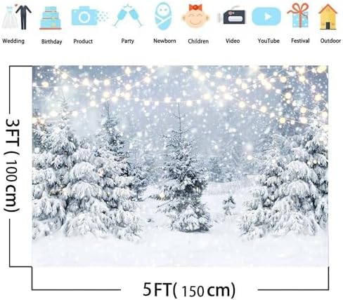 8 x 6 ft Winter Snow Forest Backdrop Snowy Scene Wonderland Snowflake Glitter Snowy Pine Tree Photo Christmas Photography Backdrops Winter Landscape Forest New Year Holiday Party Decoration Banner - Image 4