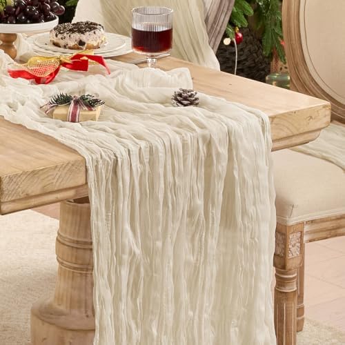 Beige Cheesecloth Table Runner 35x120in Boho Gauze Home Decor by Playieer