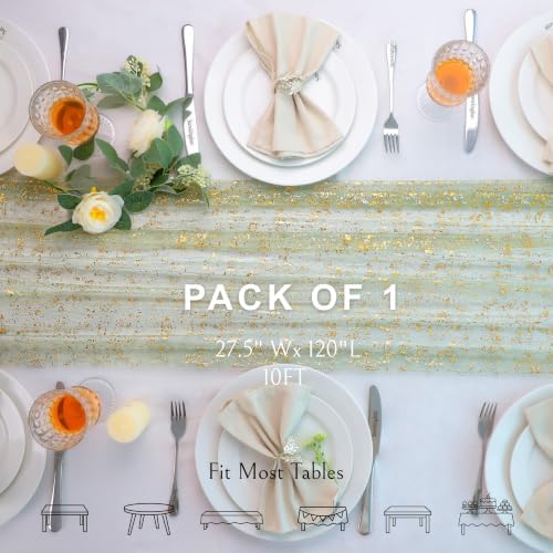 Sage Green Gold Table Runner 10Ft Metallic Foil Shimmer Sheer Gauze - Image 2