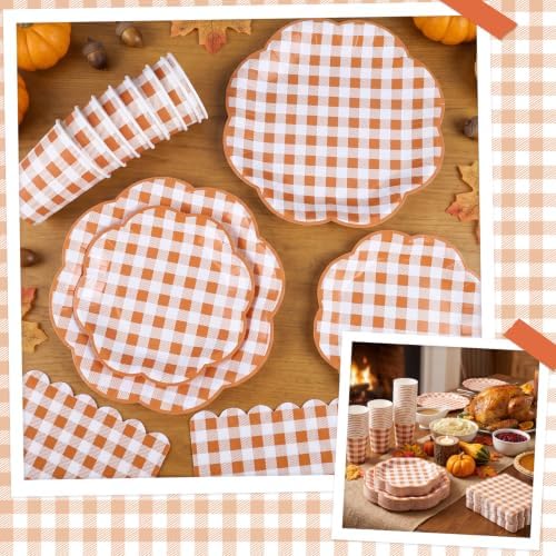 NatNarr 250 PCS Orange Gingham Party Supplies Set for 50 Guests - Image 6