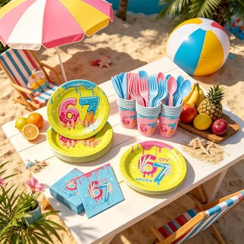 172pcs Ice Cream Birthday Party Supplies 6 7 Birthday Plates Napkins - Image 5