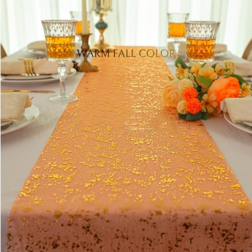 Snowkingdom 2Pcs Burnt Orange Gold Table Runner Fall Thanksgiving Decor - Image 4