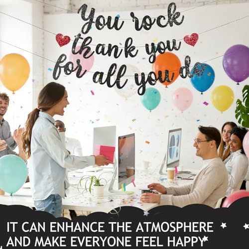 Pre-Strung You Rock Thank You For All You Do Banner - Glitter Employee Appreciation Decorations, Staff Teacher Nurse Recognition Party Supplies, Retirement Office Decor Sign, Large Cardstock Garland (Black) - Image 7