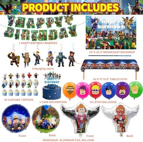 Birthday Party Decorations - Theme Children's Party Supplies Included Happy Birthday Banner, Backdrop, Hanging Swirls, Tablecloth, Cupcake Cake Toppers, Latex Balloons and Foil Balloons - Image 3