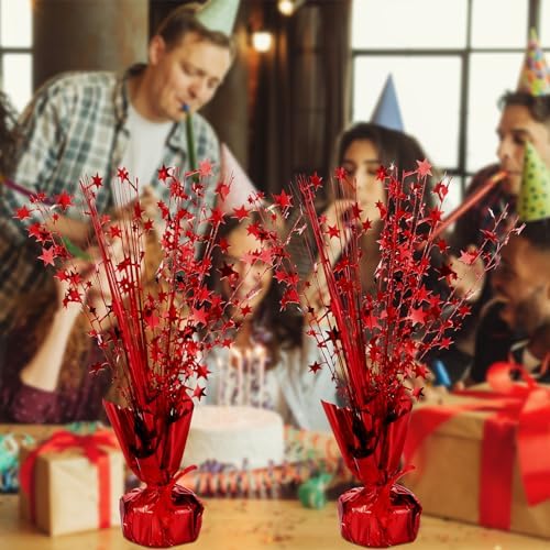 Crowye 3 Pieces Metallic Foil Spray Centerpiece Birthday Table Decoration Star Burst Centerpieces Graduation Table Decor for Birthday 2026 Party Holiday(Red) - Image 6