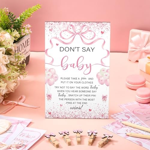 Patelai 321 Pcs Pink Bow Baby Shower Decorations Games Supplies, 50 Guests - Image 2