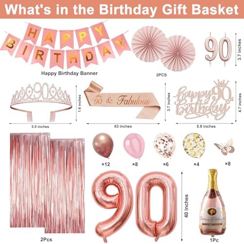 Juesly 90th Birthday Decorations for Women, 51pcs 90 Year Old Party Set - Image 3