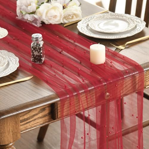 Artoid Mode Pearl Red Gauze Table Runner 10FT Home Decor by ArtoidMode