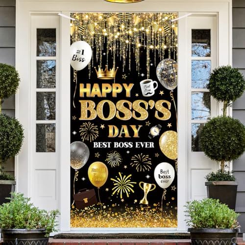 Happy Boss's Day Door Cover Gold Glitter Office Celebration Door Banner - Image 5