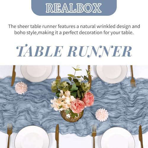 3 Pack Dusty Blue Cheesecloth Table Runner 17x108 Inch Semi Sheer Boho Gauze Cheese Cloth Fabric Table Runners Table Decor for Wedding Party Baby Shower Birthday Home Decor Garden Farmhouse - Image 5