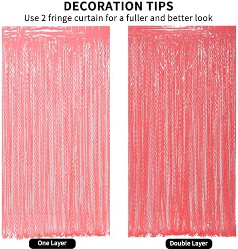 Wavy 4 Pack Watermelon Red Foil Curtain Backdrop - 3.3X.6.6ft Metallic Tinsel Foil Fringe Curtains Photo Booth Props for Birthday Wedding Engagement Holiday Celebration Party Decorations - Image 6