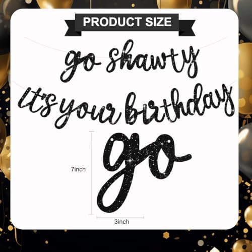 BEISHIDA Glitter Black Pre-Strung Go Shawty It's Your Birthday Banner Decor - Image 3