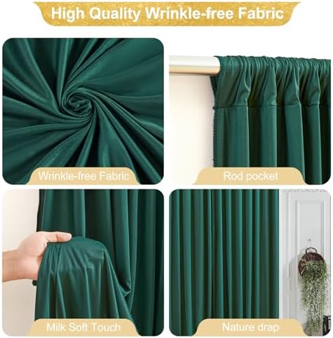 16x10FT Hunter Green Backdrop Curtains for Wedding Parties, Wrinkle Free Polyester Photography Backdrop Drapes for Baby Shower Birthday Parties Stage Background Stand Decorations 4x10ft,4 Panels - Image 2