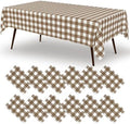 misaya 12 Packs Brown White Buffalo Gingham Plastic Disposable Table Cloth by misaya