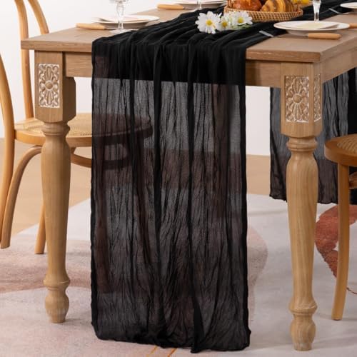 Black Table Runner Halloween Fall Cheesecloth Table Runner Gothic Decor - Image 5