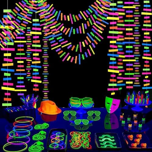 60feet UV Neon Paper Garland Stripe Neon Streamers Black Light Neon DecorationsGlow Party UV Reactive Neon Party Favors Glow in The Dark Party Supplies and Decorations for Wedding Birthday Banners - Image 6