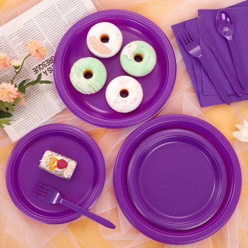 MirthMood 350Pcs Purple Plates,Party Supplies,Purple Plastic Dinnerware Set - Image 5