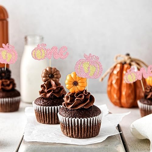 Ephlyn 24Pcs Pumpkin One Cupcake Toppers Glitter Pumpkin Birthday Baby Shower Party Decorations Pumpkin 1st Birthday Cake Decorations Fall 1st Birthday Party Cupcake Picks - Image 5