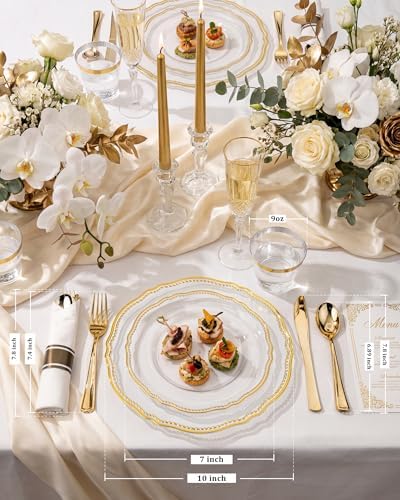 Hioasis 350 Pcs Clear Gold Plastic Plates for Wedding & Party - Image 2
