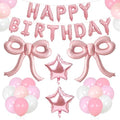 Bow Party Decorations Pink Happy Birthday Balloons Banner Pink Birthday Decorations Bow Balloons for Women Girls Birthday Decor Party Supplies by Unknown