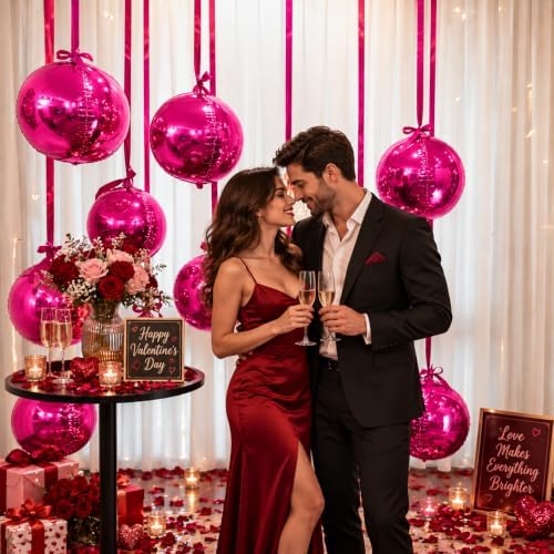 Hot Pink Round Foil Balloons, 12PCS Different Sizes Magenta 4D Balloons - Image 4