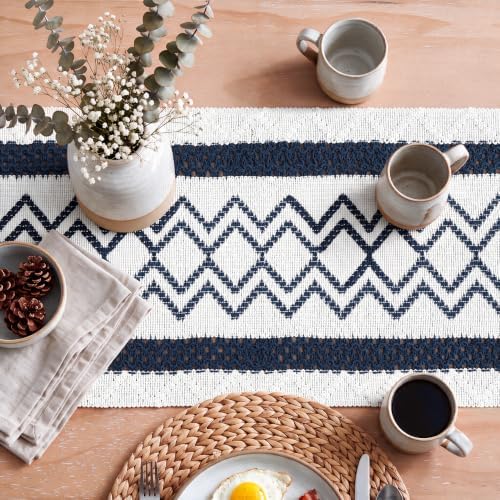 Artoid Mode Dark Blue Stripe Diamond Woven Table Runner 12x108 Inch - Image 3