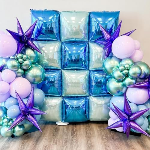 25PCS Navy Blue and Pearl Blue Square Foil Balloons Wall - Image 3