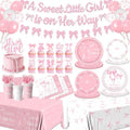 Pink Bow Baby Shower Decorations for Girl,Pink Bow Birthday Party Supplies Include Bow Plate,Napkin,Banner,Cake Topper,Balloons Welcome Baby Girl Decorations for Coquette Bow Party Serves 25 by Gupesxu