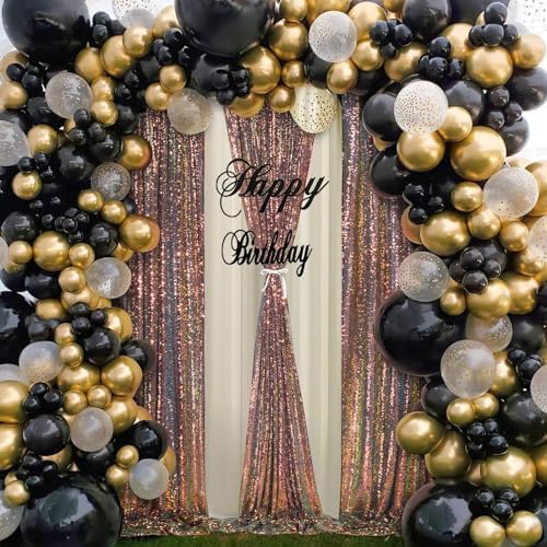 SoarDream Black Gold Sequin Backdrop 6 Pcs 2ftx8ft Sparkly Glitter Birthday Party Cake Table Background Draping Fabric - Image 3