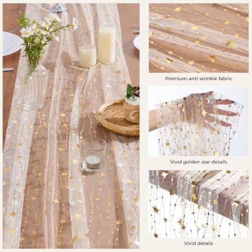 Goodluck 6pcs Table Runner with Gold Foil Stars 28x118 Inch - Image 3