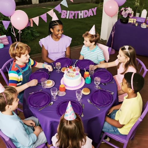 100Pcs Purple Party Supplies Including Scalloped Purple Paper Plates Napkins Serves 50,Disposable Mother's Day Party Dinnerware Set for Birthday Graduation - Image 7
