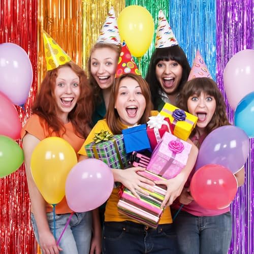 Rainbow Party Backdrop, 2Pack 3.3x8.3Ft Metallic Tinsel Foil Fringe Curtain - Image 6