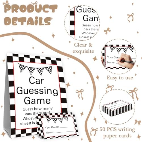 Race Car Birthday Party Decoration,Birthday Party Activities 50 Cards and Sign - Image 3