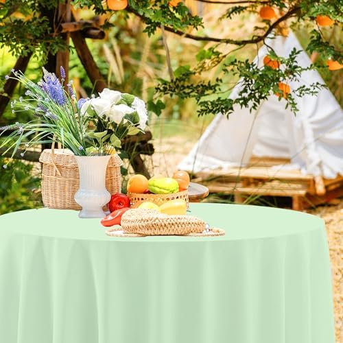 12 Pack Sage Green Round Plastic Tablecloth Disposable - Image 4