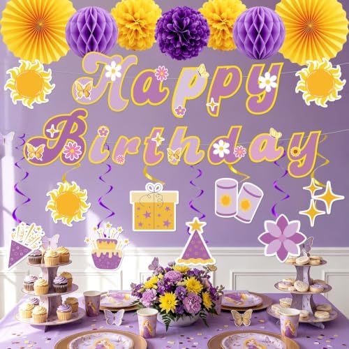 Purple Sun Princess Birthday Party Decor Banner Swirls Sun 17PCS - Image 4
