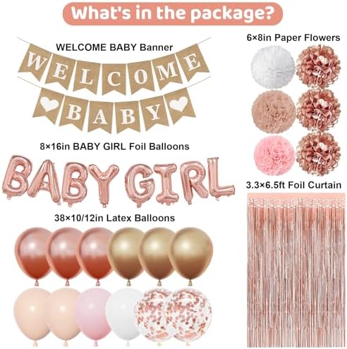 Ouddy Party Rose Gold Baby Shower Decorations for Girls with Fringe Curtain - Image 3