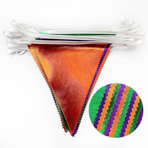 Halloween Party Decorations Metallic Fabric Green Orange Purple Triangle Pennant Banner Flag Bunting for Trick or Treat Spooky Hey Boo Happy Halloween Holiday Birthday Baby Shower Party Supplies - Image 3