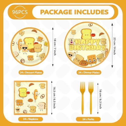 Grencian 96Pcs Toast Bread Birthday Food Theme Party Decoration, Serve 24 - Image 5