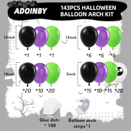 Halloween Balloon Garland Arch Kit, 131Pcs DIY Haloween Party Supplies Matte Black Metallic Purple Lime Green Balloon with Eye Balloons for Halloween Day Haunted House Theme Party Decorations - Image 2