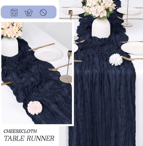 6 Pack Navy Blue Cheesecloth Table Runner 17x108 Inch Semi Sheer Boho Gauze Cheese Cloth Fabric Table Runners Table Decor for Wedding Party Baby Shower Birthday Home Decor Garden Farmhouse - Image 6