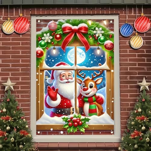BlissYard Christmas Window Banner Reindeer Santa 31x47 Inch Polyester - Image 2