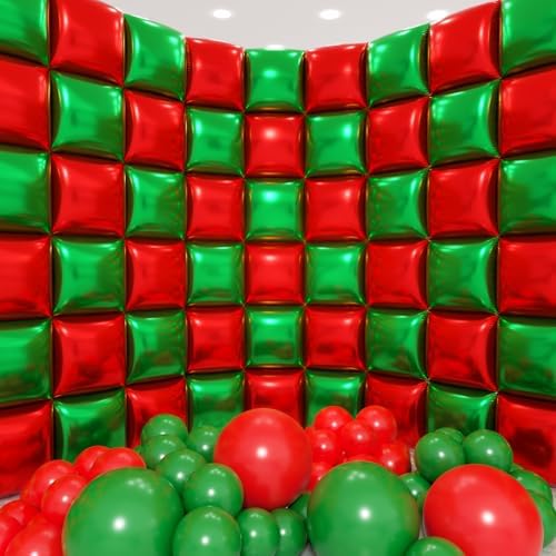 50pcs Red and Green Square Foil Balloons Wall Backdrop with 128pcs Balloon Garland Arch Kit, Christmas Balloons Decorations, Double Sided Balloon for Christmas New Year Xmas Party Decorations by Unknown