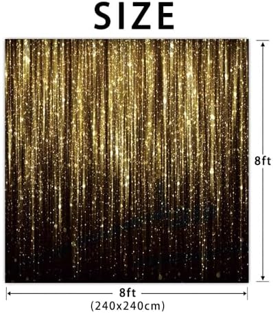 8x8 FT Black Gold Glitter Photo Backdrop Golden Spots Bokeh Sequin Portrait Photography Background Happy New Year Baby Shower Birthday Anniversary Party Banner Decorations Polyester - Image 3