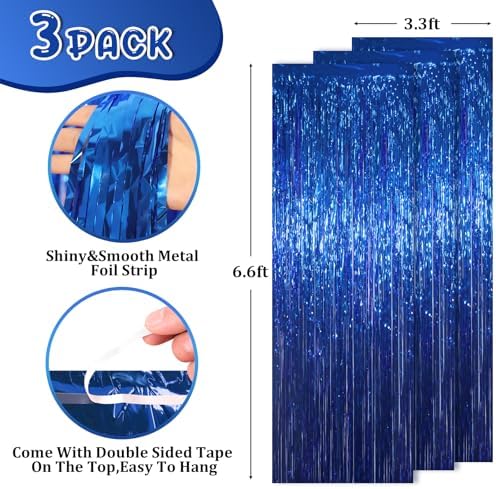 Voircoloria Blue Foil Fringe Backdrop Curtains, 3.3x8.2ft, 3 Pack - Image 3
