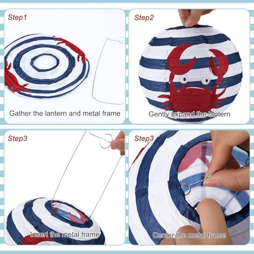 Panelee 12 Pcs Nautical Birthday Party Decorations Anchor Sailor Boat Cruise Ship Theme 8 Inches Hanging Paper Lanterns 8 Inches Round Lanterns for Holiday Navy Baby Shower Party Decor Supplies - Image 2