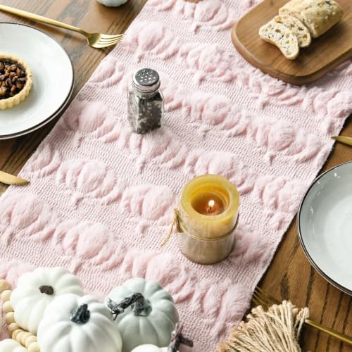Artoid Mode Pink Soft Faux Fur Pumpkins Fall Table Runner 13x72 Inch - Image 4